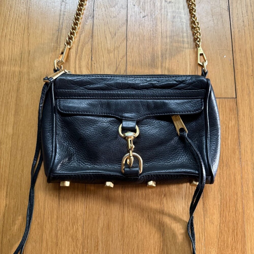 Rebecca Minkoff Mini MAC Purse Black Pebbled Leather Tassel Stud and Chain - Picture 6 of 16